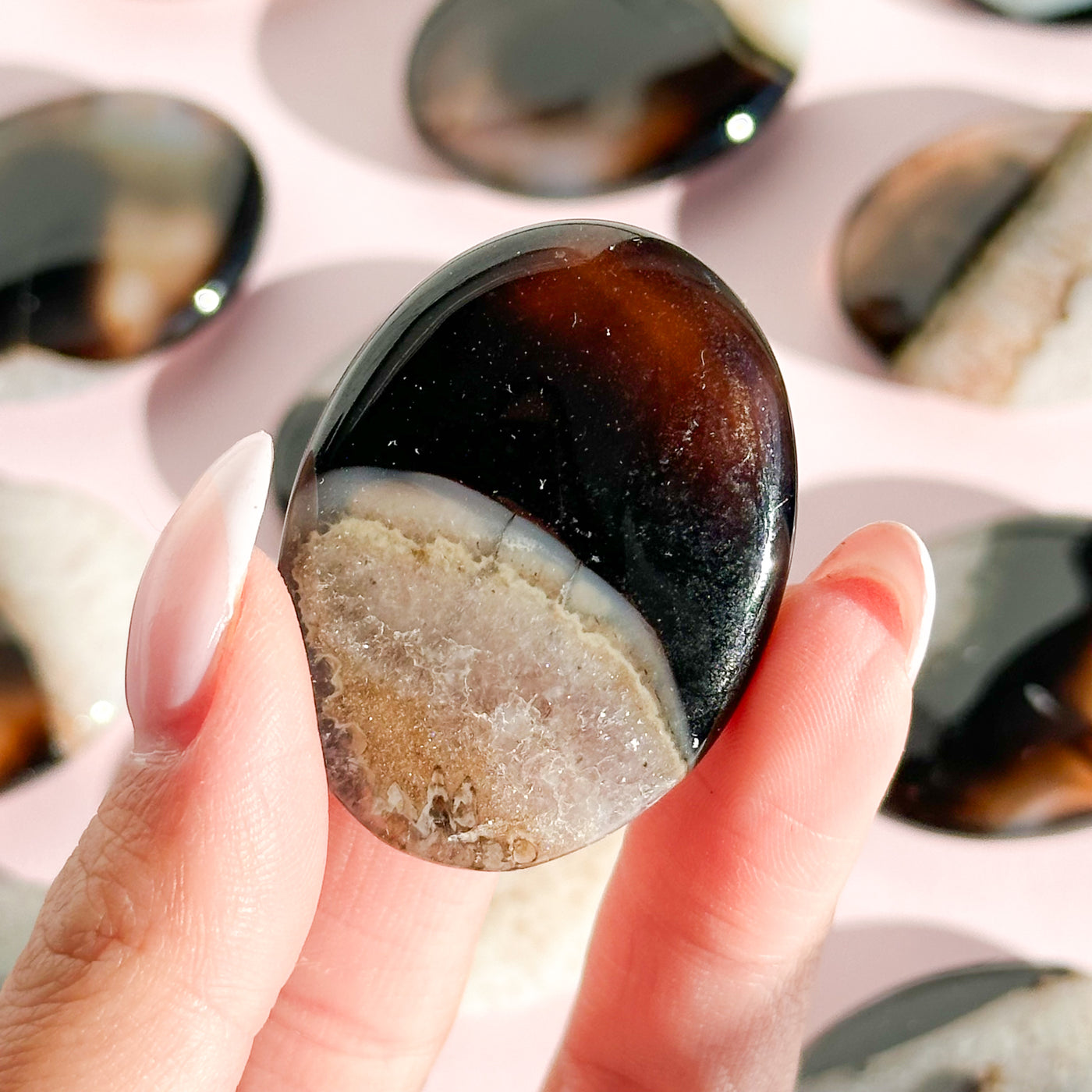 Black Agate with Quartz Small Palmstone