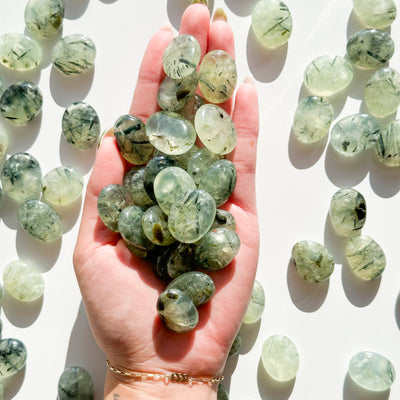 Prehnite with Epidote Mini Flat Tumble - With Caves